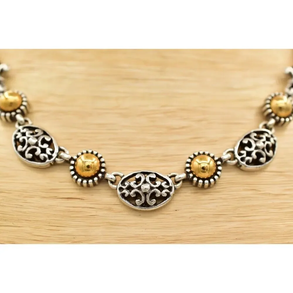 Brighton Barcelona Collar Necklace Silver Plated Gold Tone Retired Signed BinBL